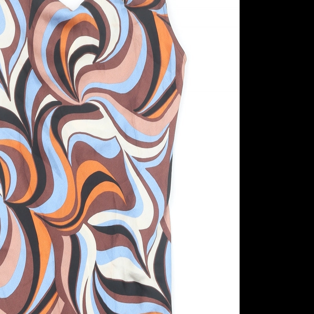 Primark Womens Brown Geometric Polyester Bodycon Size 8 Cowl Neck Pullover