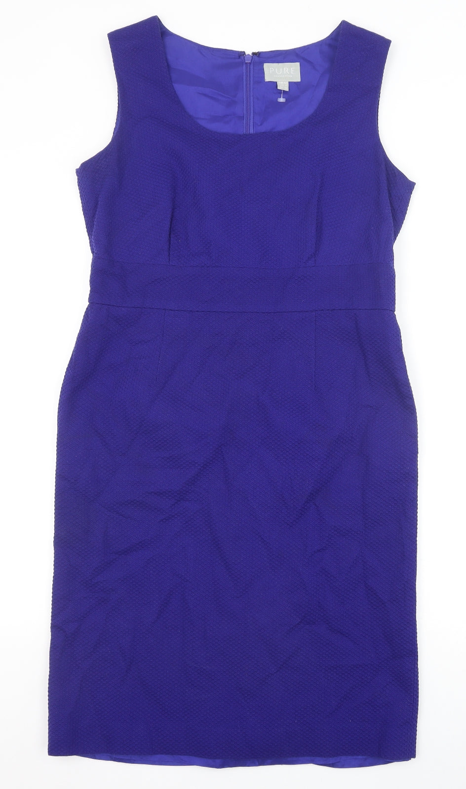 Pure Womens Blue Cotton A-Line Size 12 Scoop Neck Zip