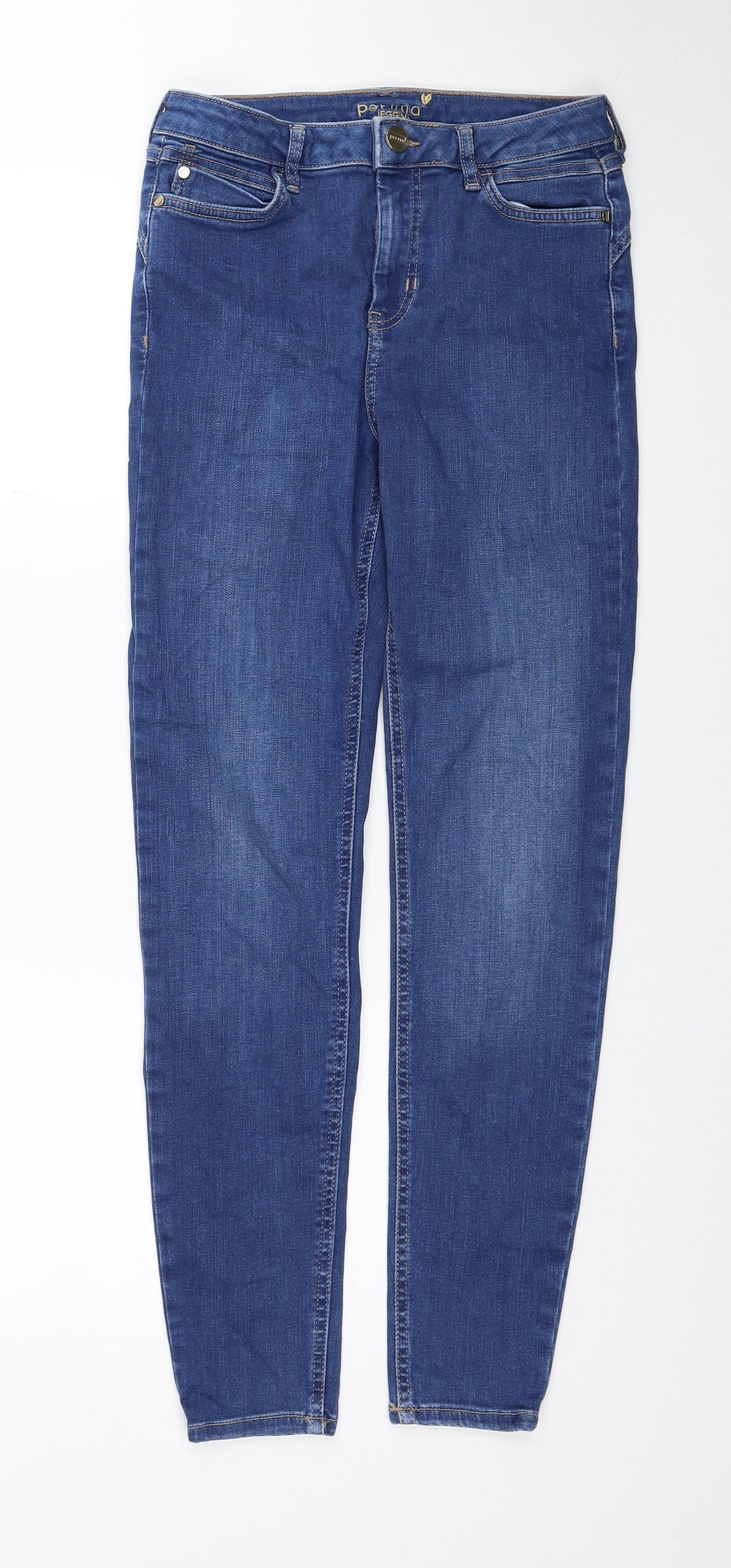Marks and Spencer Womens Blue Cotton Skinny Jeans Size 10 Regular Zip