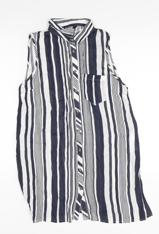 Debenhams Womens Multicoloured Striped Viscose Tunic Button-Up Size 12 V-Neck