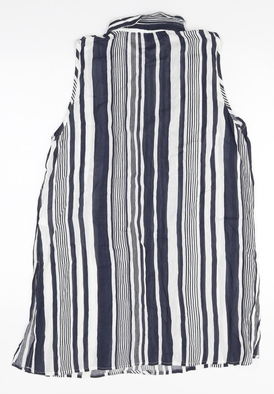 Debenhams Womens Multicoloured Striped Viscose Tunic Button-Up Size 12 V-Neck