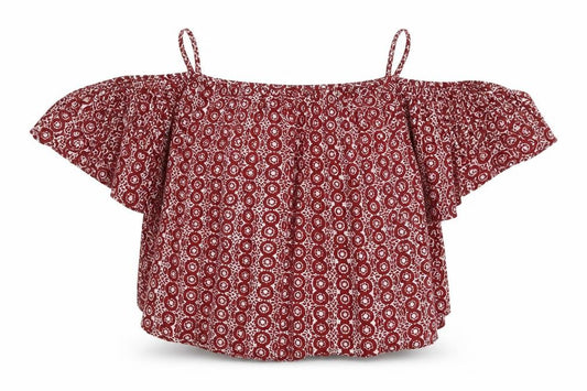 Atmosphere Womens Red Geometric Viscose Basic Blouse Size 10 Square Neck
