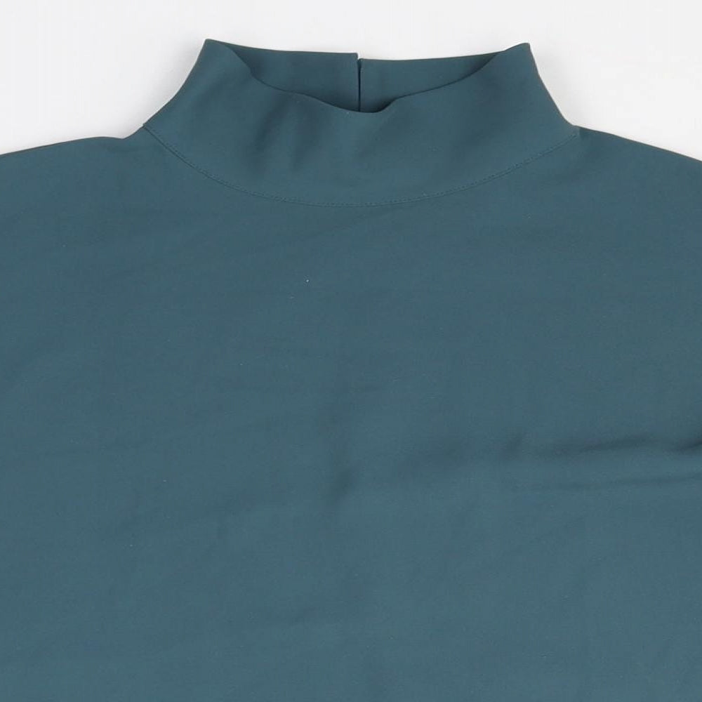 Preworn Womens Blue Elastomultiester Basic T-Shirt Size 6 Mock Neck