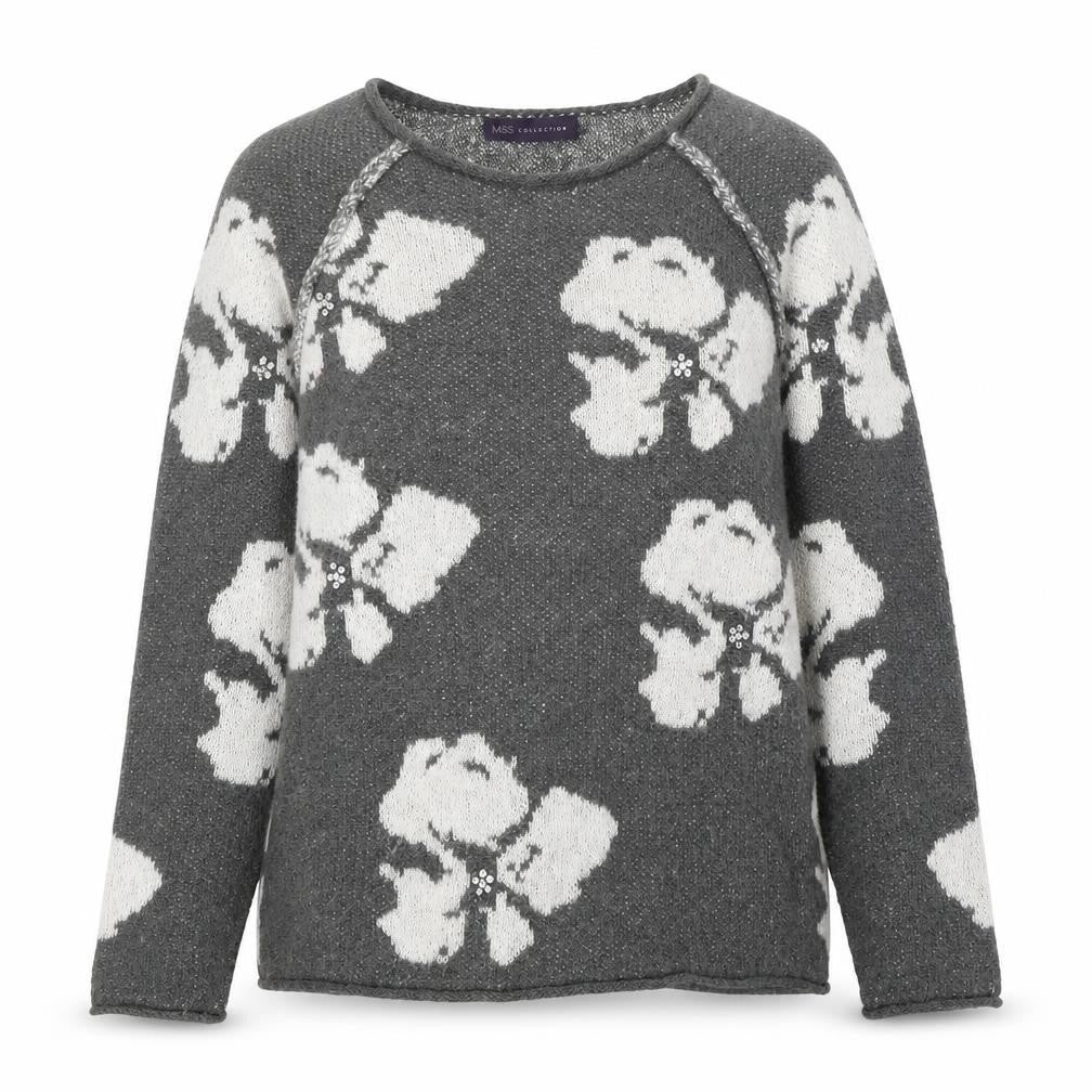 Marks & Spencer Womens Grey Scoop Neck Geometric Acrylic Pullover Jumper Size 10