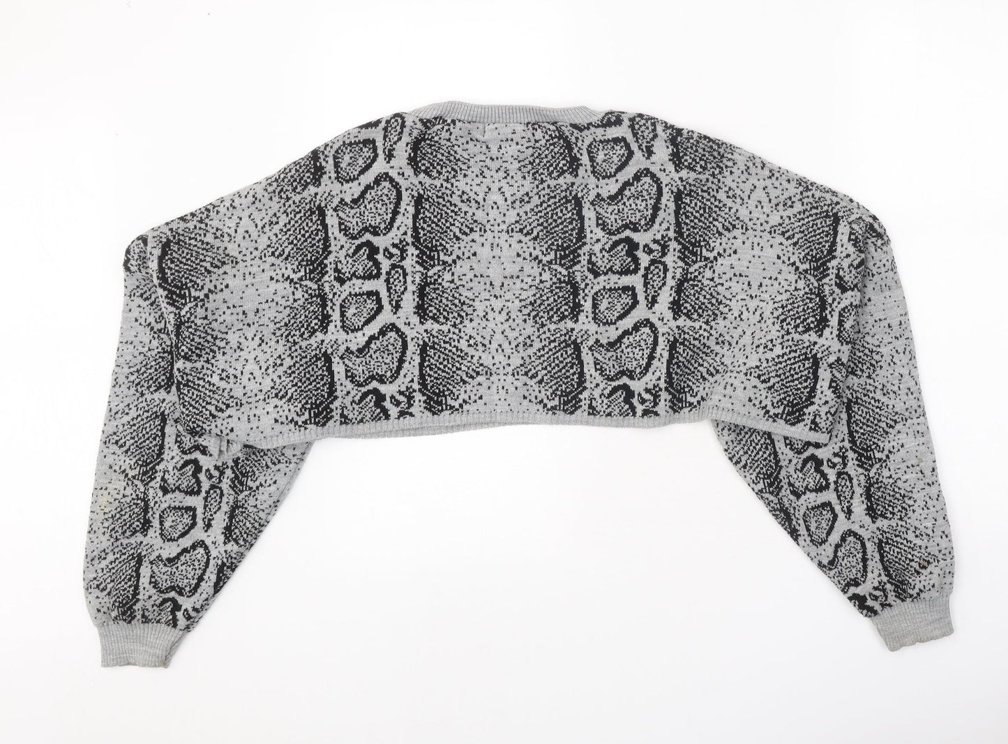 Rebellious Womens Grey Round Neck Animal Print Acrylic Pullover Jumper Size S - Snake Print