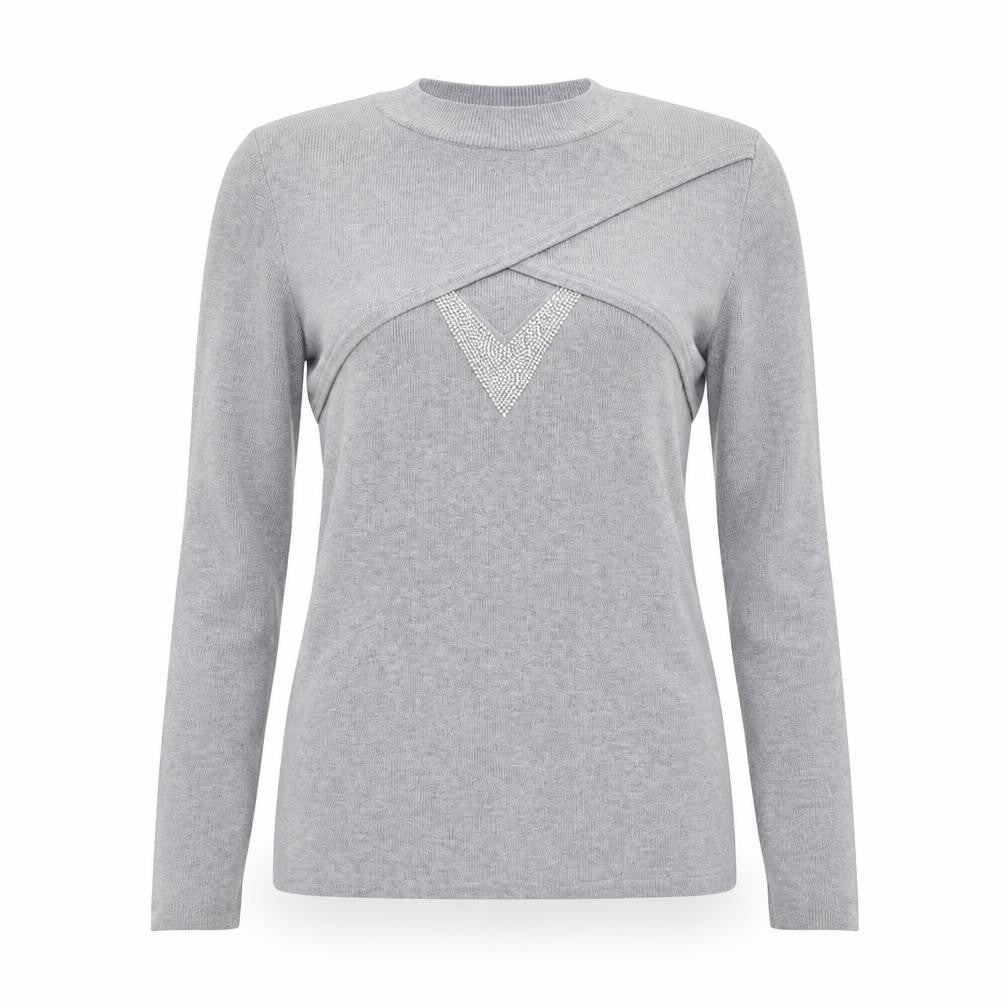 Enzoria Womens Grey Round Neck Viscose Pullover Jumper One Size