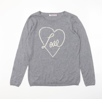 Chocolate Womens Grey Scoop Neck Polyester Pullover Jumper One Size - Love