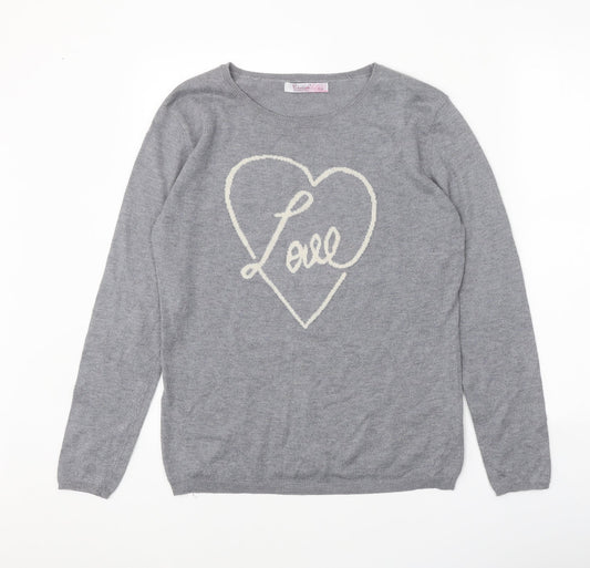 Chocolate Womens Grey Scoop Neck Polyester Pullover Jumper One Size - Love