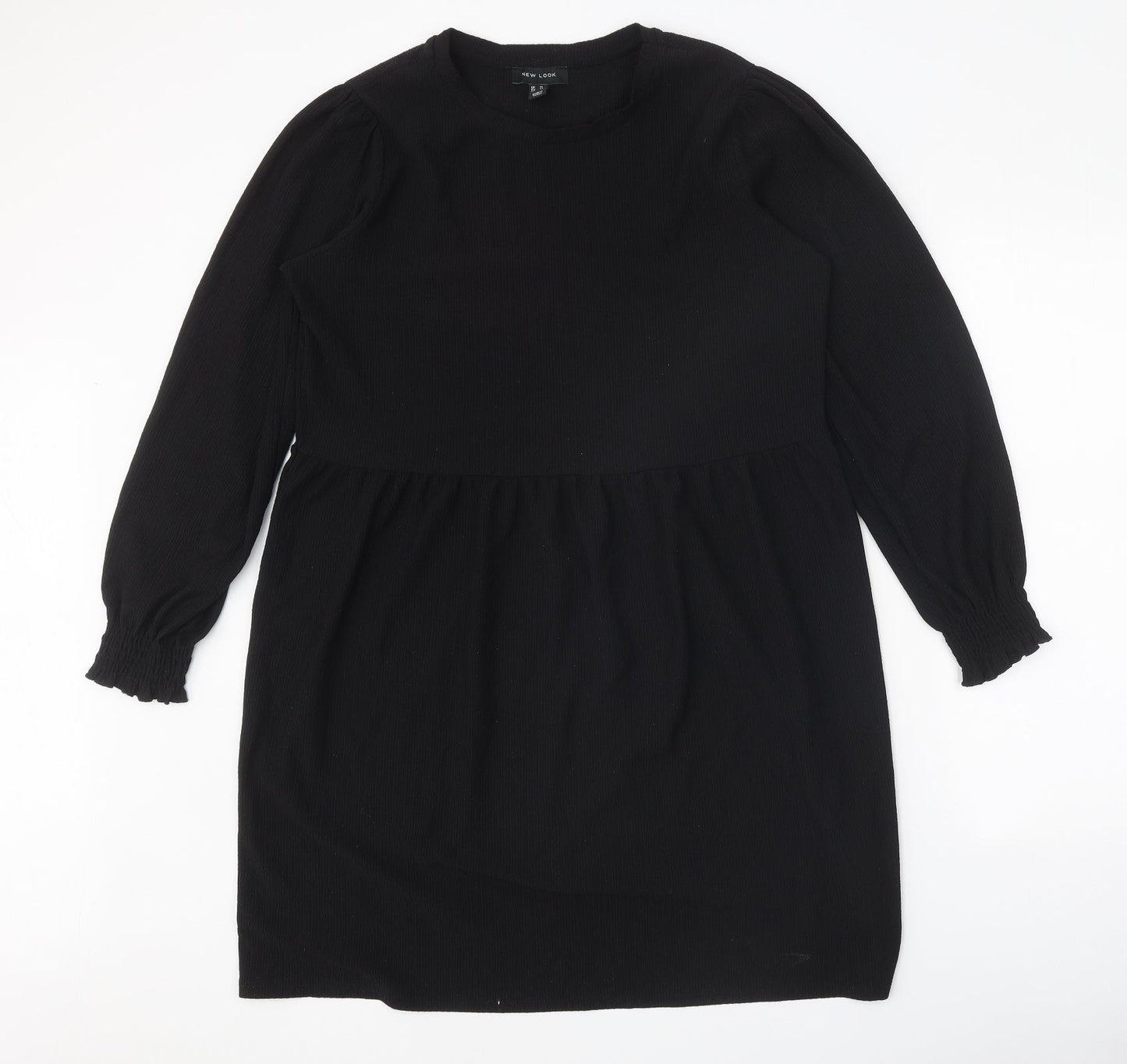 New Look Womens Black Herringbone Polyester A-Line Size 14 Round Neck Pullover