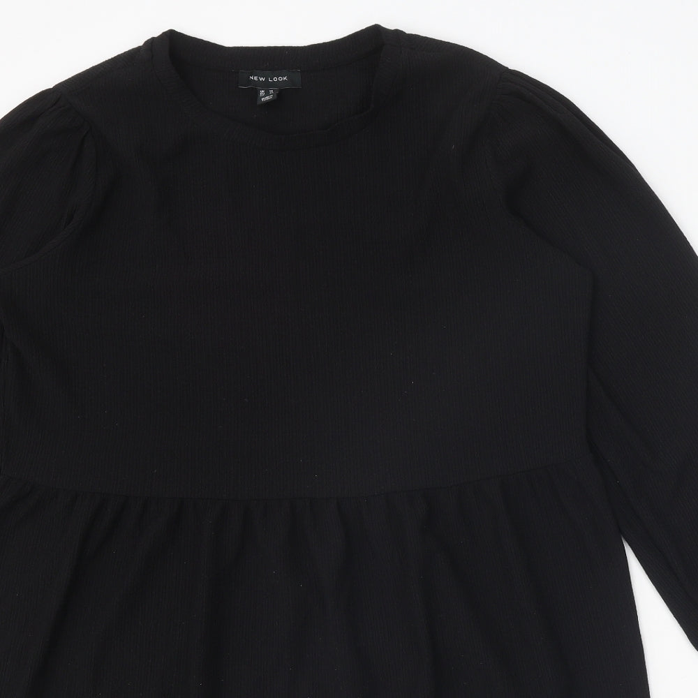 New Look Womens Black Herringbone Polyester A-Line Size 14 Round Neck Pullover