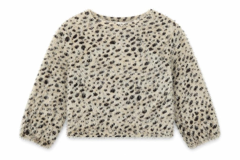Flamant Rose Womens Beige Round Neck Animal Print Polyester Pullover Jumper Size S