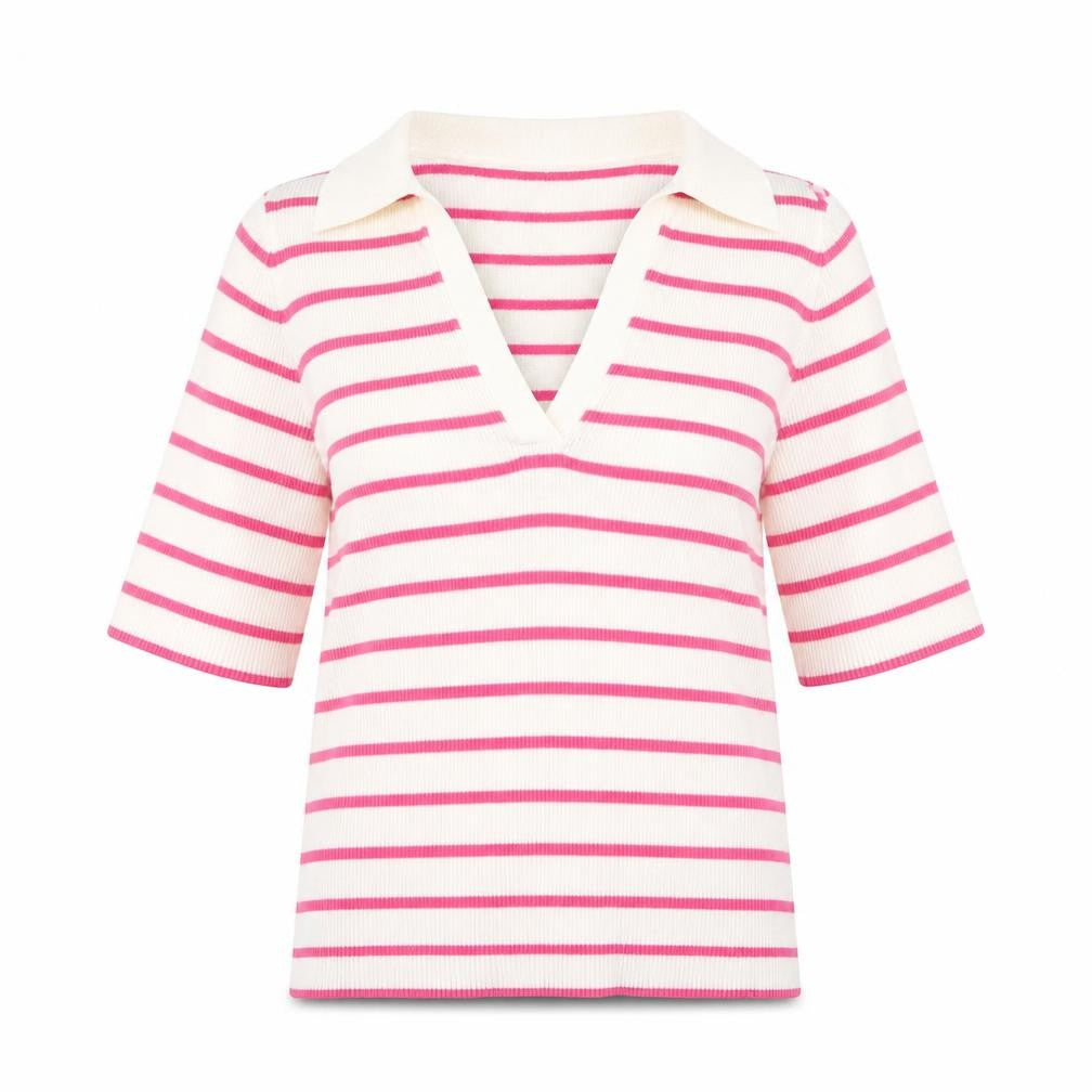 Marks & Spencer Womens White V-Neck Striped Cotton Pullover Jumper Size S