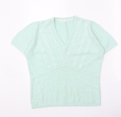 Berkertex Womens Green V-Neck Acrylic Pullover Jumper Size 14