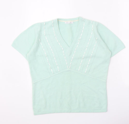 Berkertex Womens Green V-Neck Acrylic Pullover Jumper Size 14