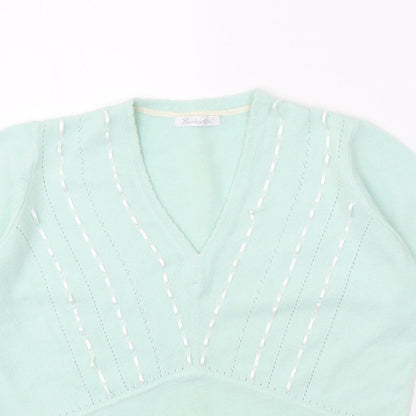 Berkertex Womens Green V-Neck Acrylic Pullover Jumper Size 14
