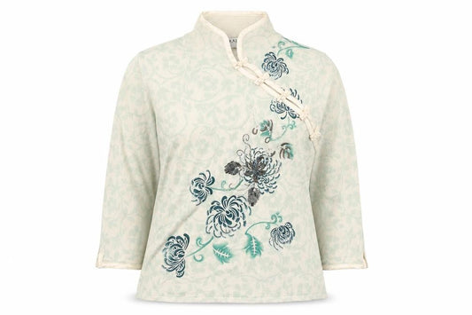 Kaiko Womens Green Mock Neck Viscose Pullover Jumper Size 14 - Floral Detail