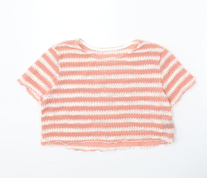 DAZY Womens Pink Round Neck Striped Polyester Pullover Jumper Size XL