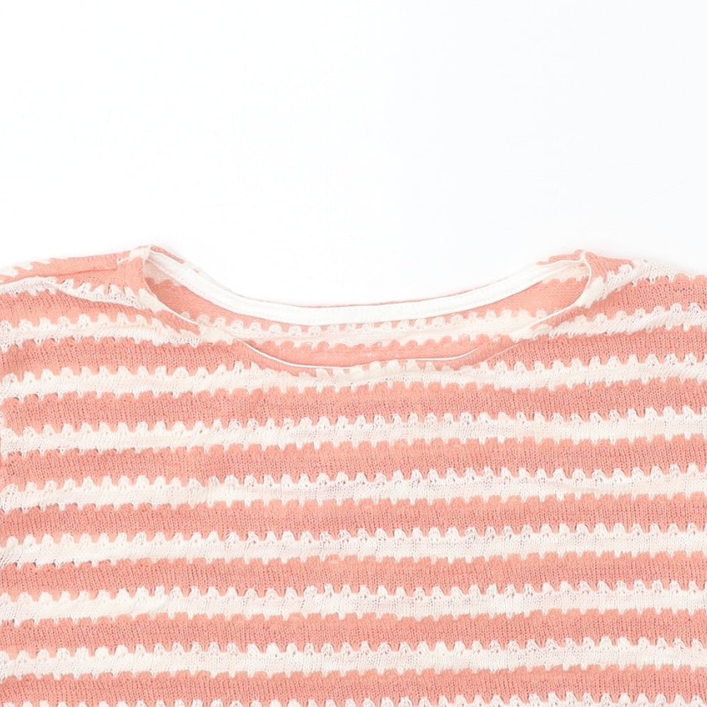 Dazy Womens Pink Round Neck Striped Polyester Pullover Jumper Size XL