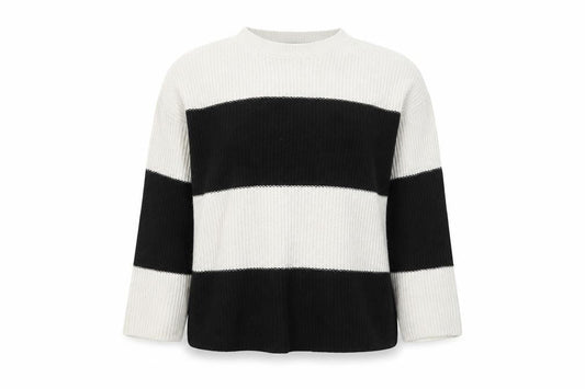 Marks & Spencer Womens Black Round Neck Striped Acrylic Pullover Jumper Size M