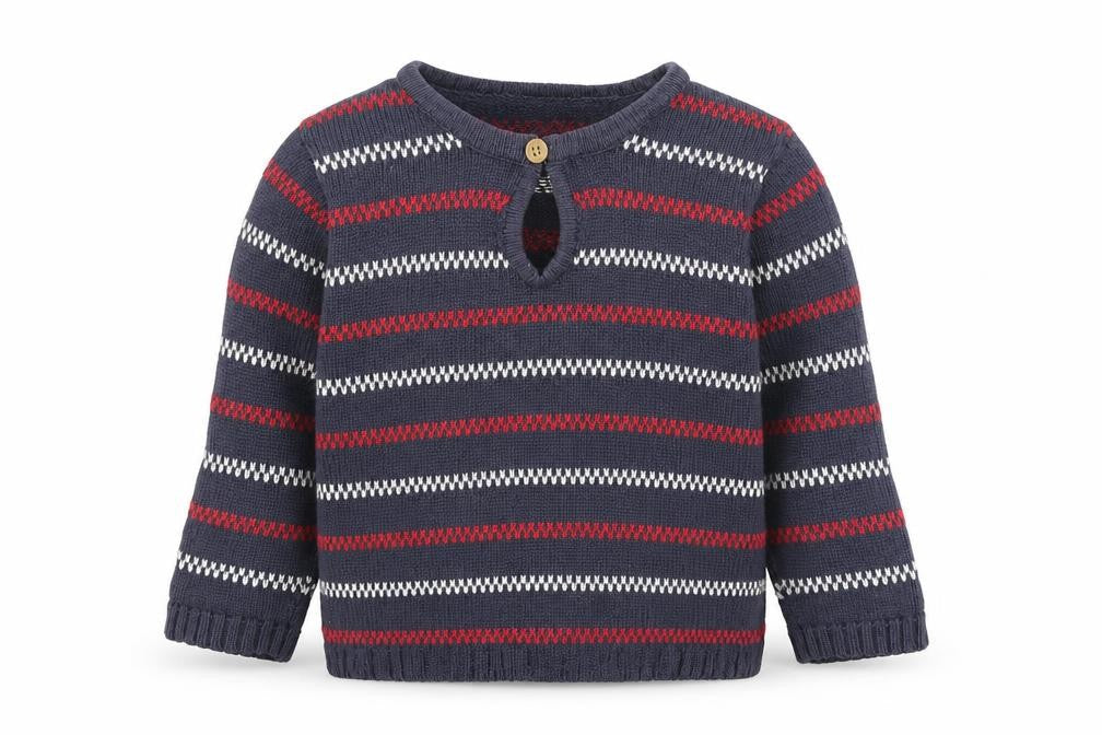 Lindex Girls Grey Round Neck Striped 100% Cotton Pullover Jumper Size 2 Years Button