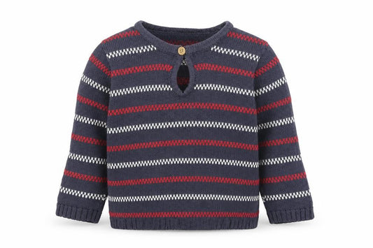 Lindex Girls Grey Round Neck Striped 100% Cotton Pullover Jumper Size 2 Years Button
