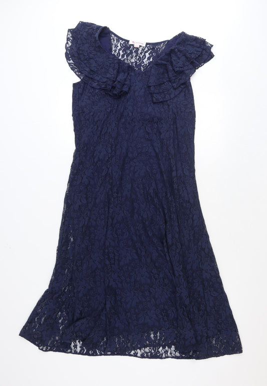 Glamorosa Womens Blue Floral Polyamide Trapeze & Swing Size 14 V-Neck Pullover
