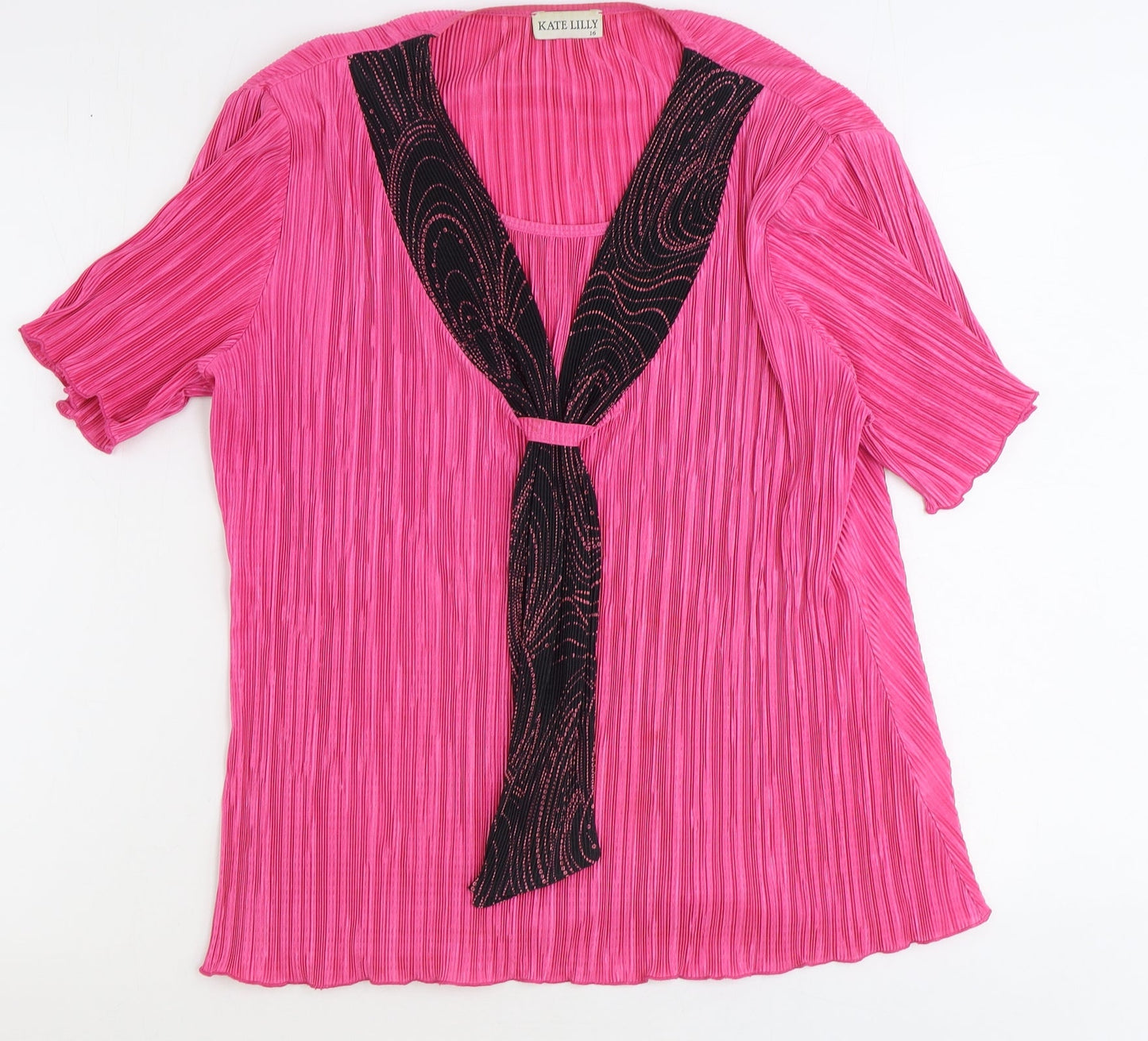 Kate Lilly Womens Pink Geometric Polyester Basic Blouse Size 16 Round Neck