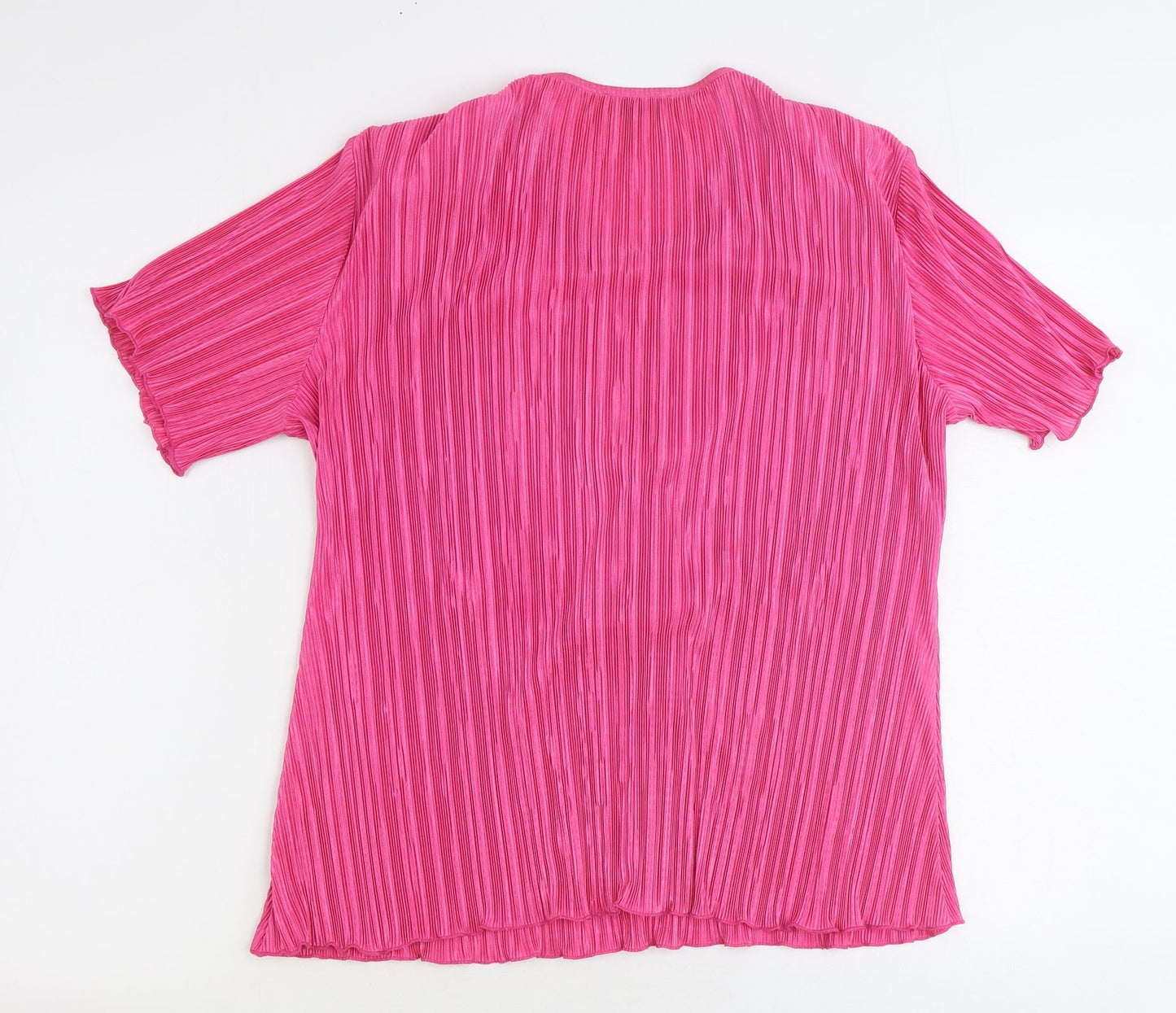 Kate Lilly Womens Pink Geometric Polyester Basic Blouse Size 16 Round Neck