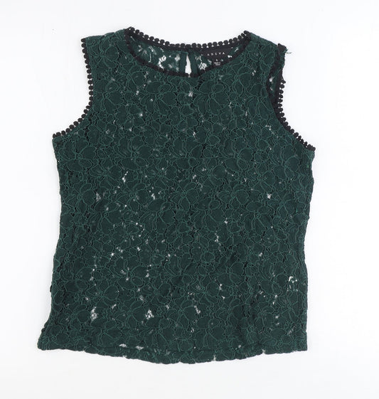 Adiva Womens Green Geometric Cotton Basic Tank Size S Round Neck