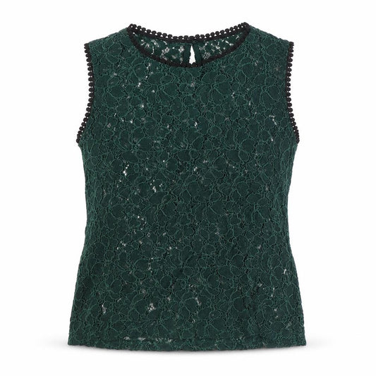 Adiva Womens Green Geometric Cotton Basic Tank Size S Round Neck