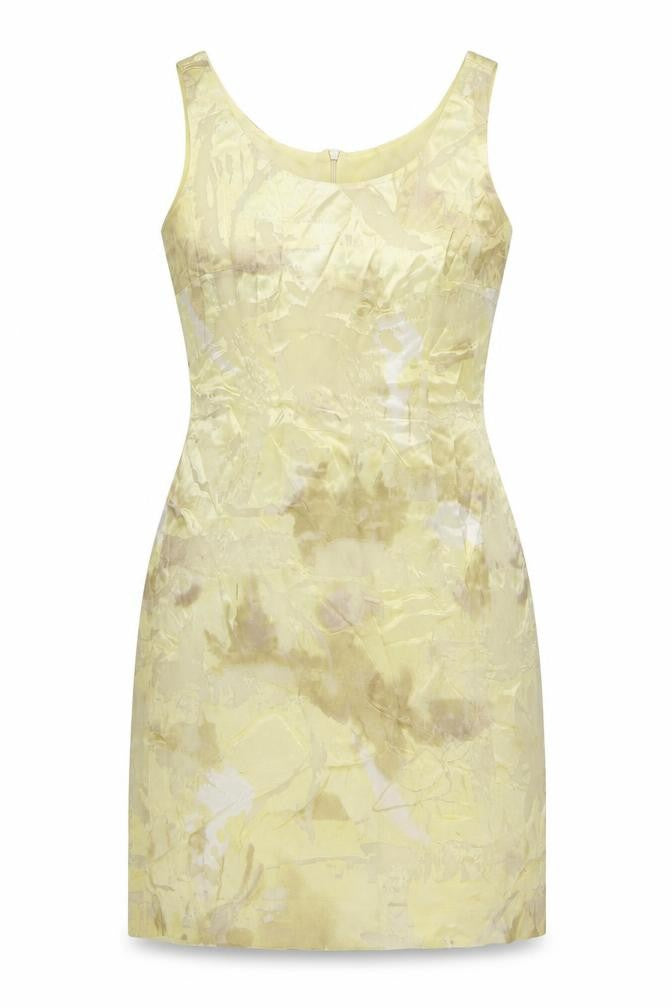 Grace Collection Womens Yellow Geometric Viscose A-Line Size 8 Scoop Neck Zip