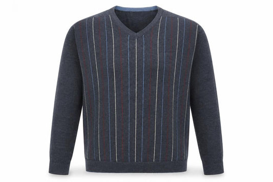 Burton Mens Blue V-Neck Striped Acrylic Pullover Jumper Size S Long Sleeve
