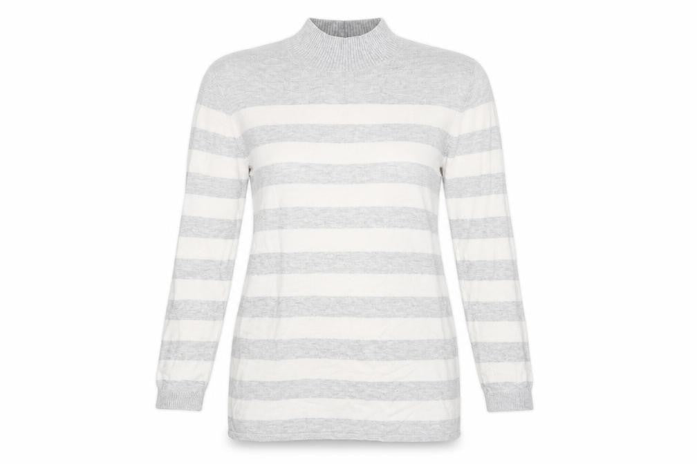Primark Womens Grey Mock Neck Striped Acrylic Pullover Jumper Size 14