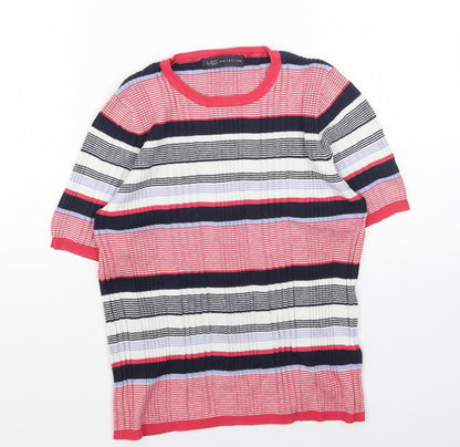 Marks & Spencer Womens Pink Round Neck Striped Acrylic Pullover Jumper Size 12