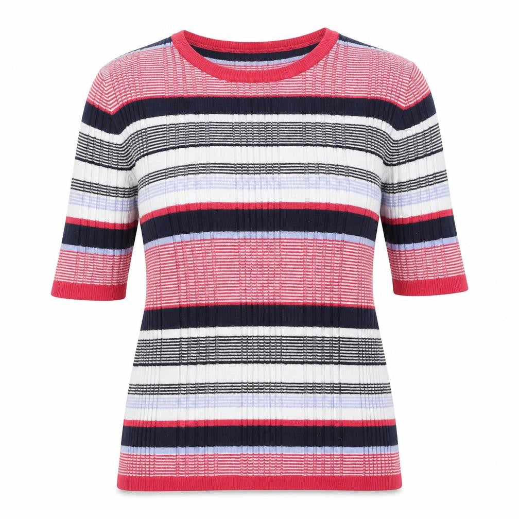 Marks & Spencer Womens Pink Round Neck Striped Acrylic Pullover Jumper Size 12