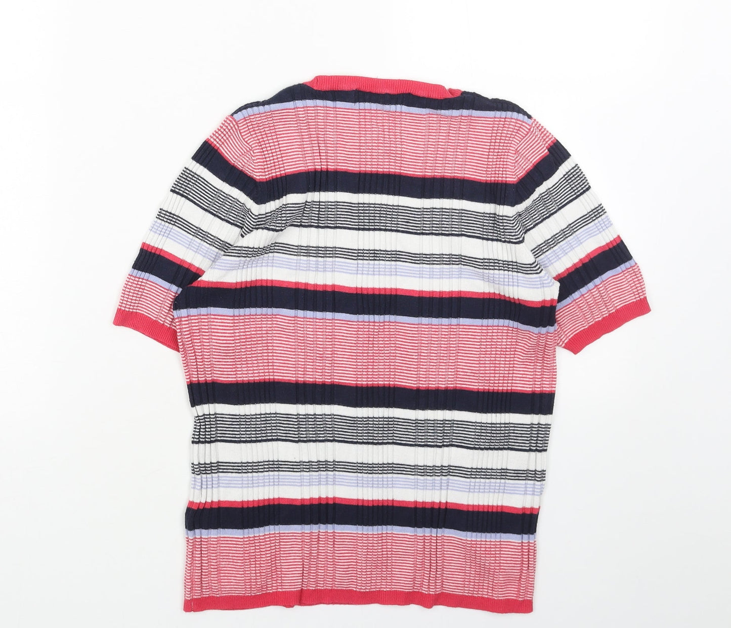 Marks and Spencer Womens Pink Round Neck Striped Acrylic Pullover Jumper Size 12