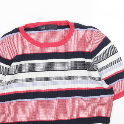 Marks & Spencer Womens Pink Round Neck Striped Acrylic Pullover Jumper Size 12