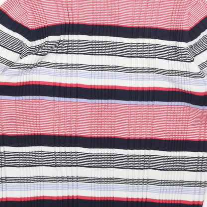 Marks & Spencer Womens Pink Round Neck Striped Acrylic Pullover Jumper Size 12