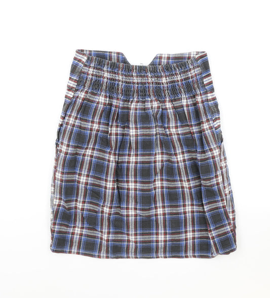 Preworn Womens Blue Plaid Cotton Pleated Skirt Size S Zip