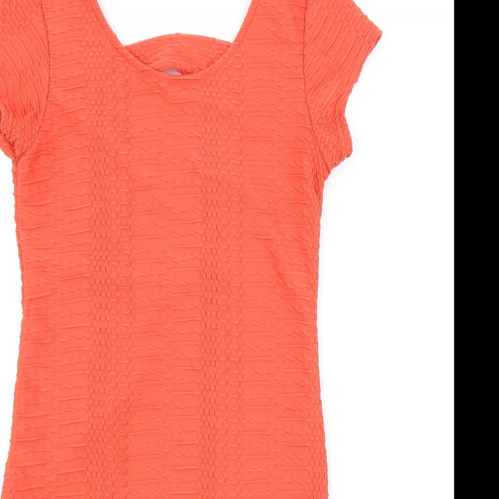 Cameo Rose Womens Orange Viscose Bodycon Size 12 Scoop Neck Pullover