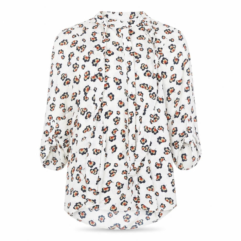 Dorothy Perkins Womens White Geometric Viscose Basic Button-Up Size 8 V-Neck