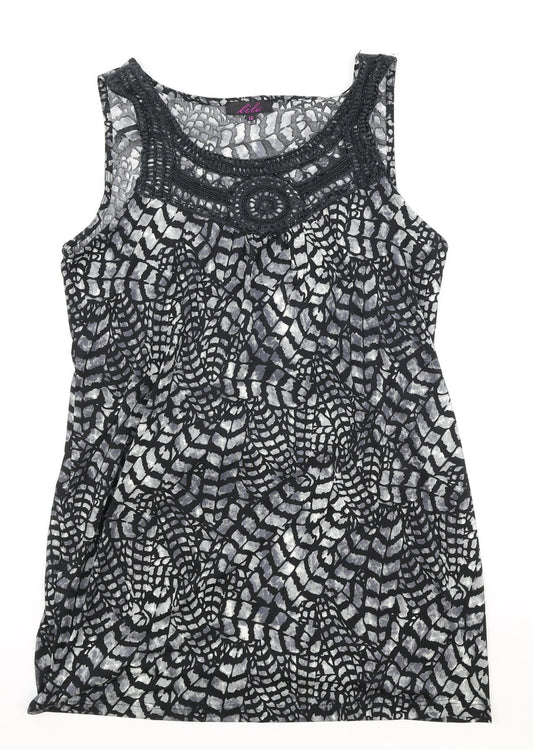 Lila Womens Grey Geometric Viscose A-Line Size 12 Scoop Neck Pullover