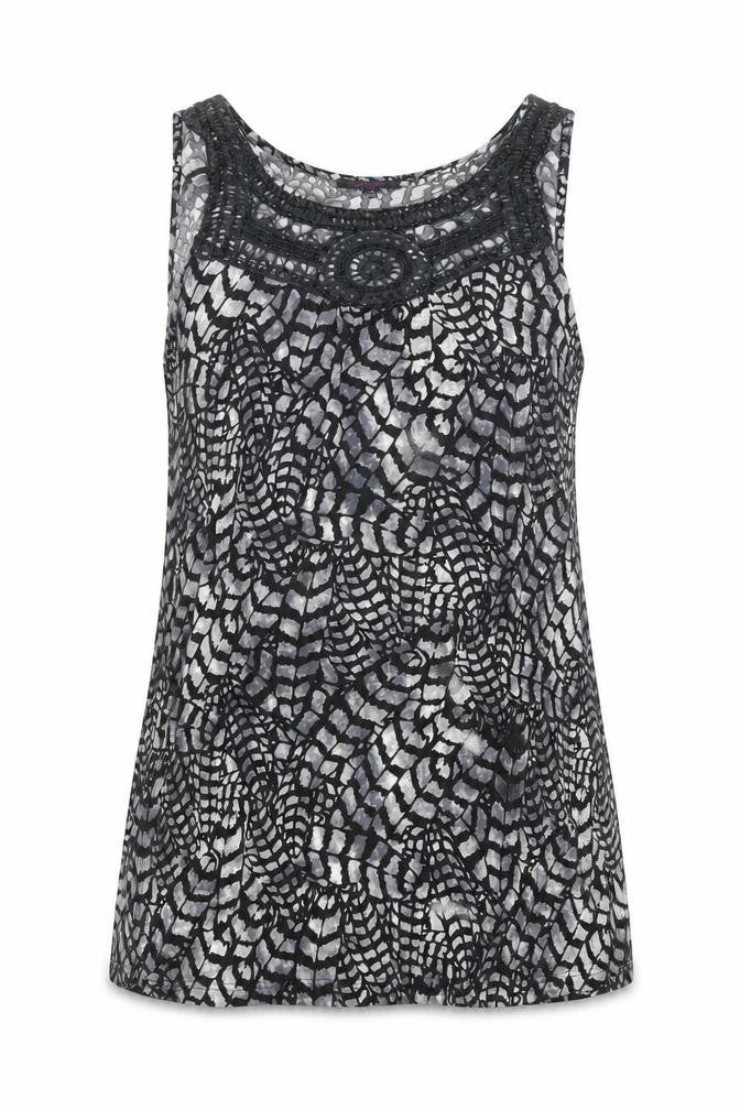 Lila Womens Grey Geometric Viscose A-Line Size 12 Scoop Neck Pullover
