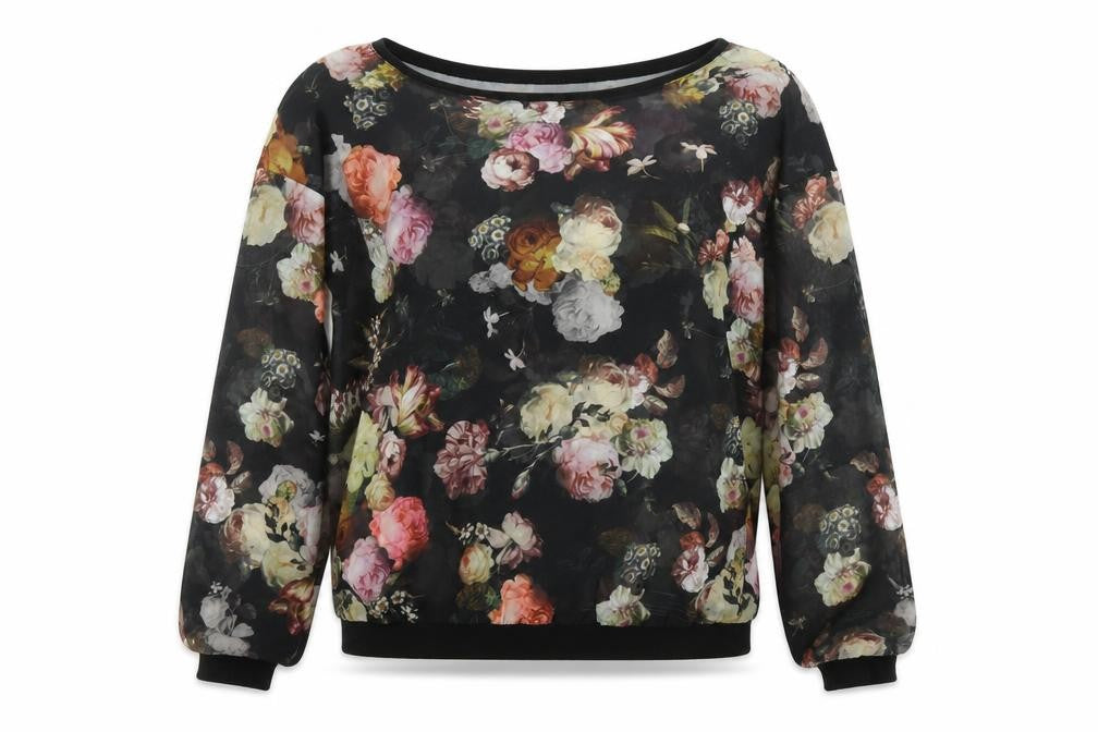 2-Bizzy Womens Black Floral Viscose Basic Blouse Size S Round Neck