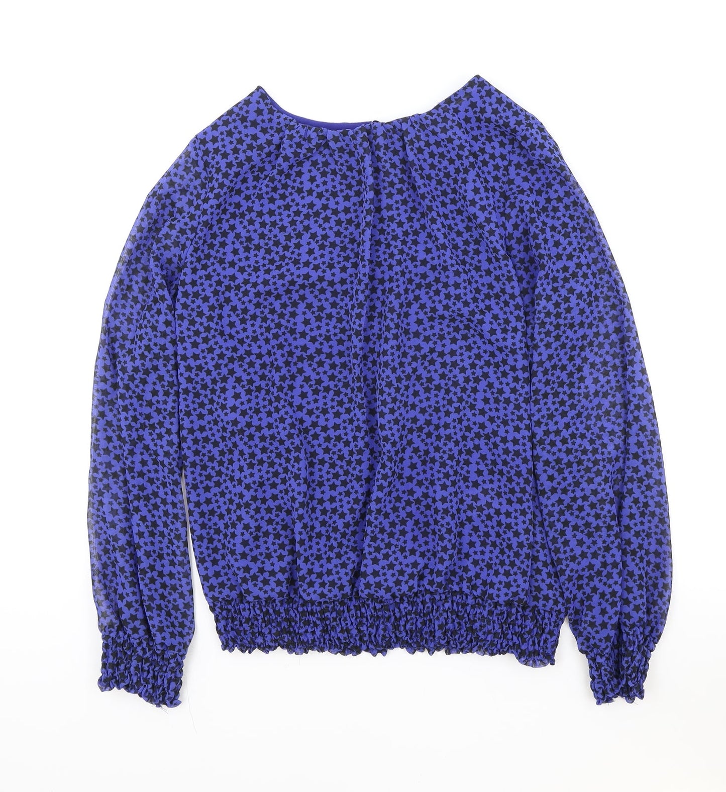 Wallis Womens Blue Geometric Viscose Basic Blouse Size 12 Round Neck - Star Print