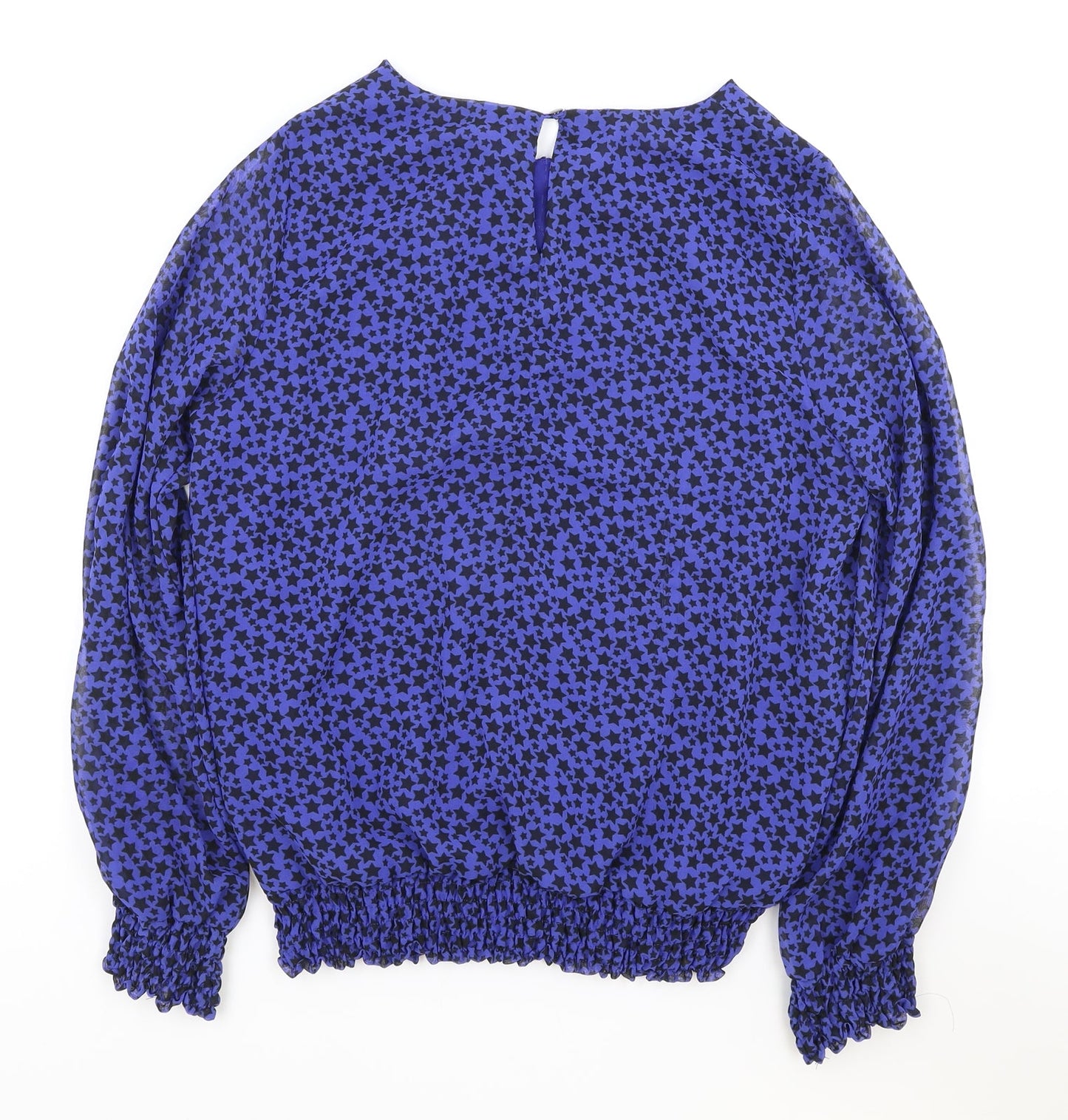 Wallis Womens Blue Geometric Viscose Basic Blouse Size 12 Round Neck - Star Print
