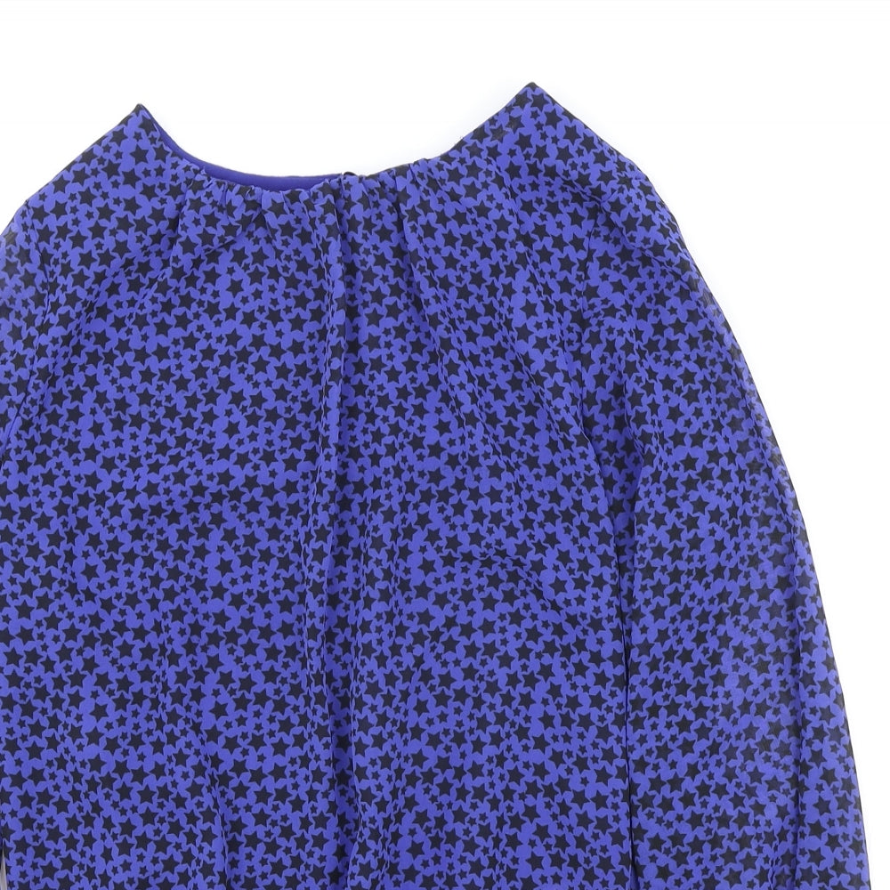 Wallis Womens Blue Geometric Viscose Basic Blouse Size 12 Round Neck - Star Print
