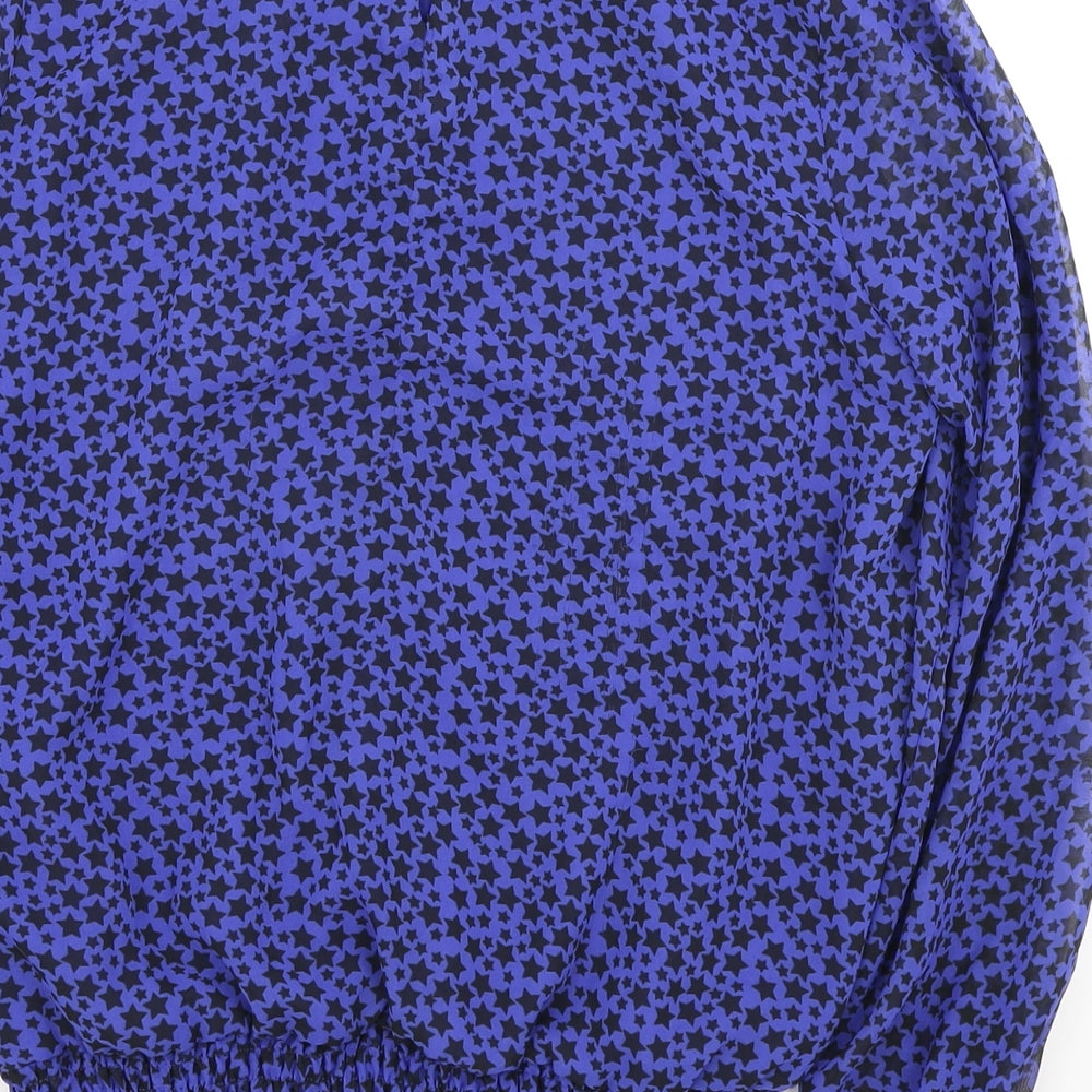 Wallis Womens Blue Geometric Viscose Basic Blouse Size 12 Round Neck - Star Print