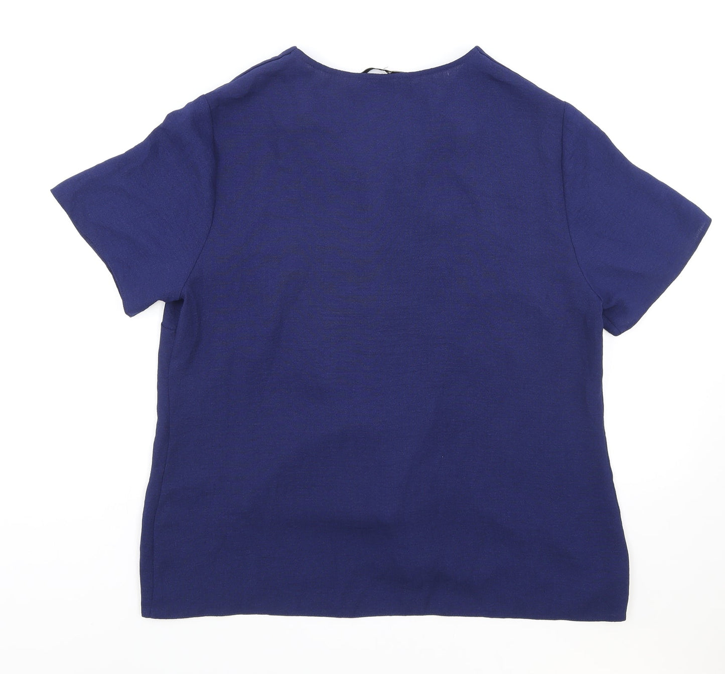 TU Womens Blue Polyester Basic Blouse Size 12 V-Neck