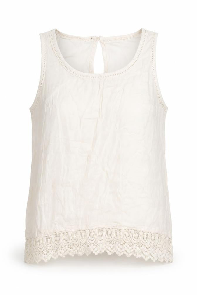 VILA Womens Pink Viscose Basic Tank Size S Round Neck - Lace Detail